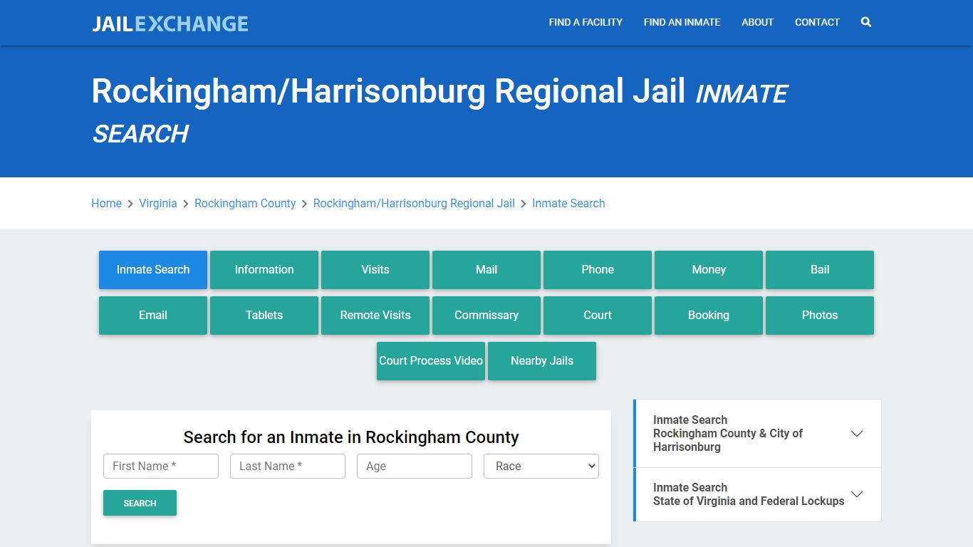 Rockingham/Harrisonburg Regional Jail Inmate Search - Jail Exchange